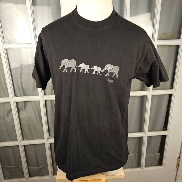 Dash Kenya Mens Black Embroidered Elephant Tshirt 110 Large‎ - Picture 1 of 6